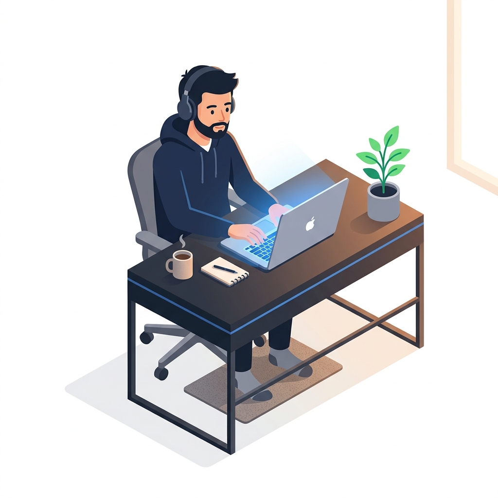 Ilustrasi Shane Devonne, indie developer yang sedang membangun aplikasi bisnis untuk UMKM